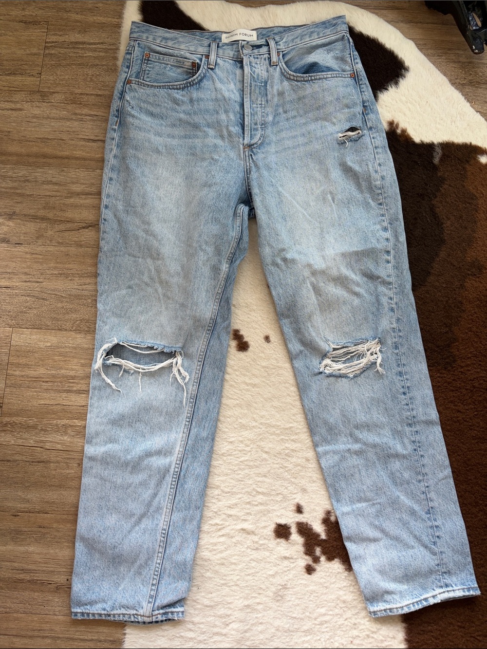 Denim Forum Light Blue Distressed Boyfriend Jeans